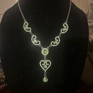 Vintage 1990s Green Rhinestone Heart Necklace